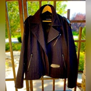 Emporio Armani men’s black denim jacket with leather trim NWOT